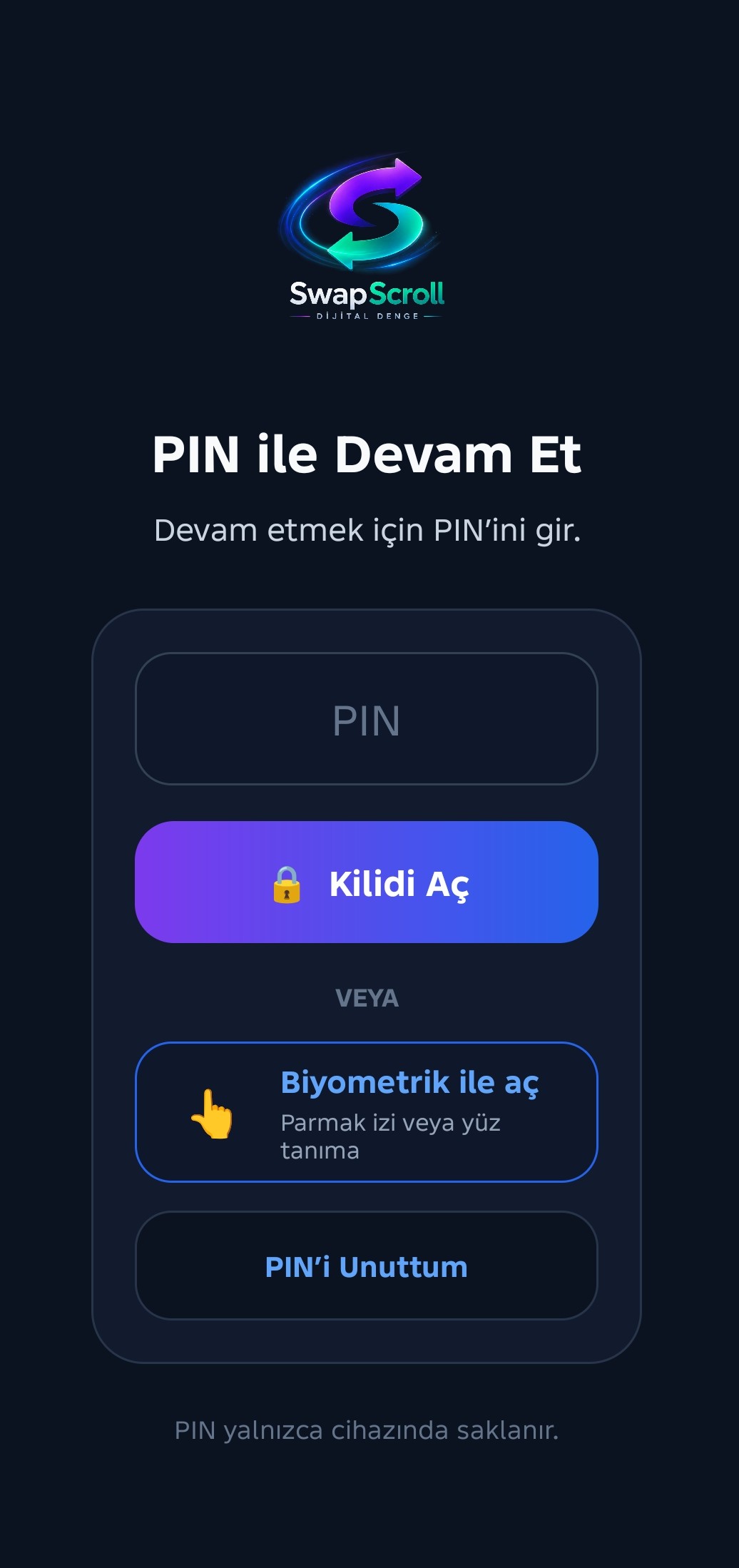 SwapScroll PIN ekranı