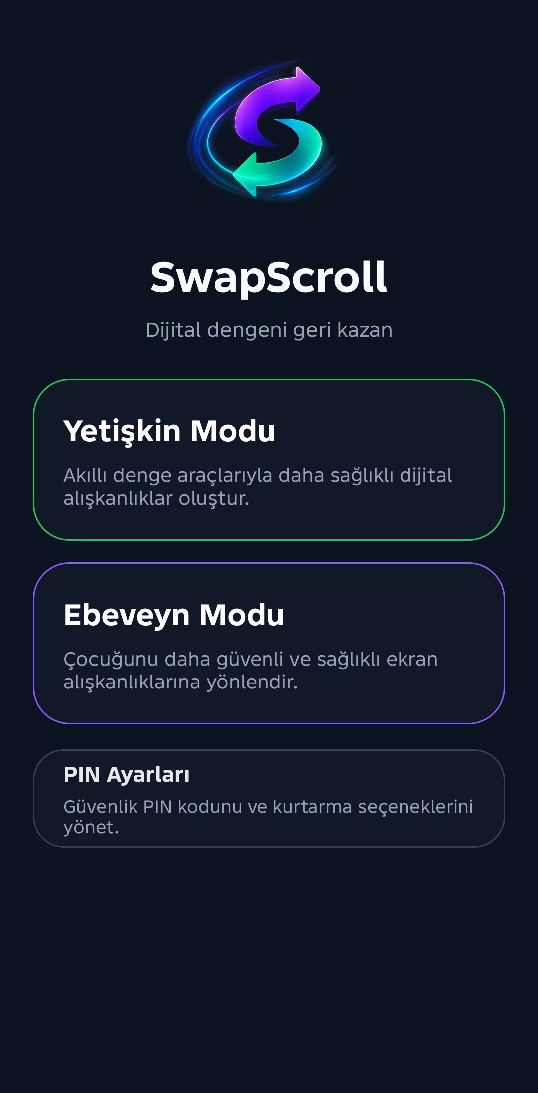 SwapScroll uygulaması ana ekranı / SwapScroll app home screen