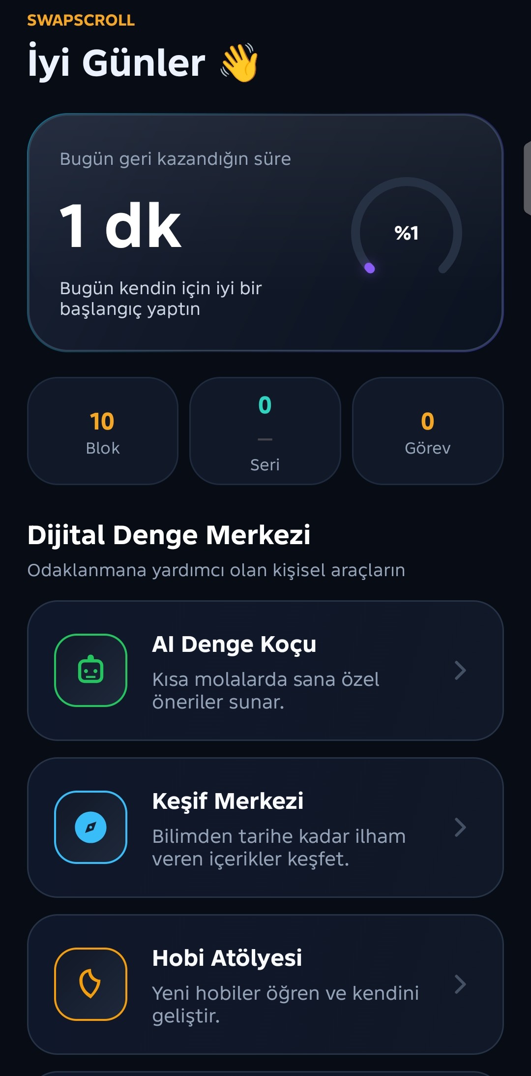 SwapScroll Yetişkin Modu kontrol paneli / Adult Mode dashboard