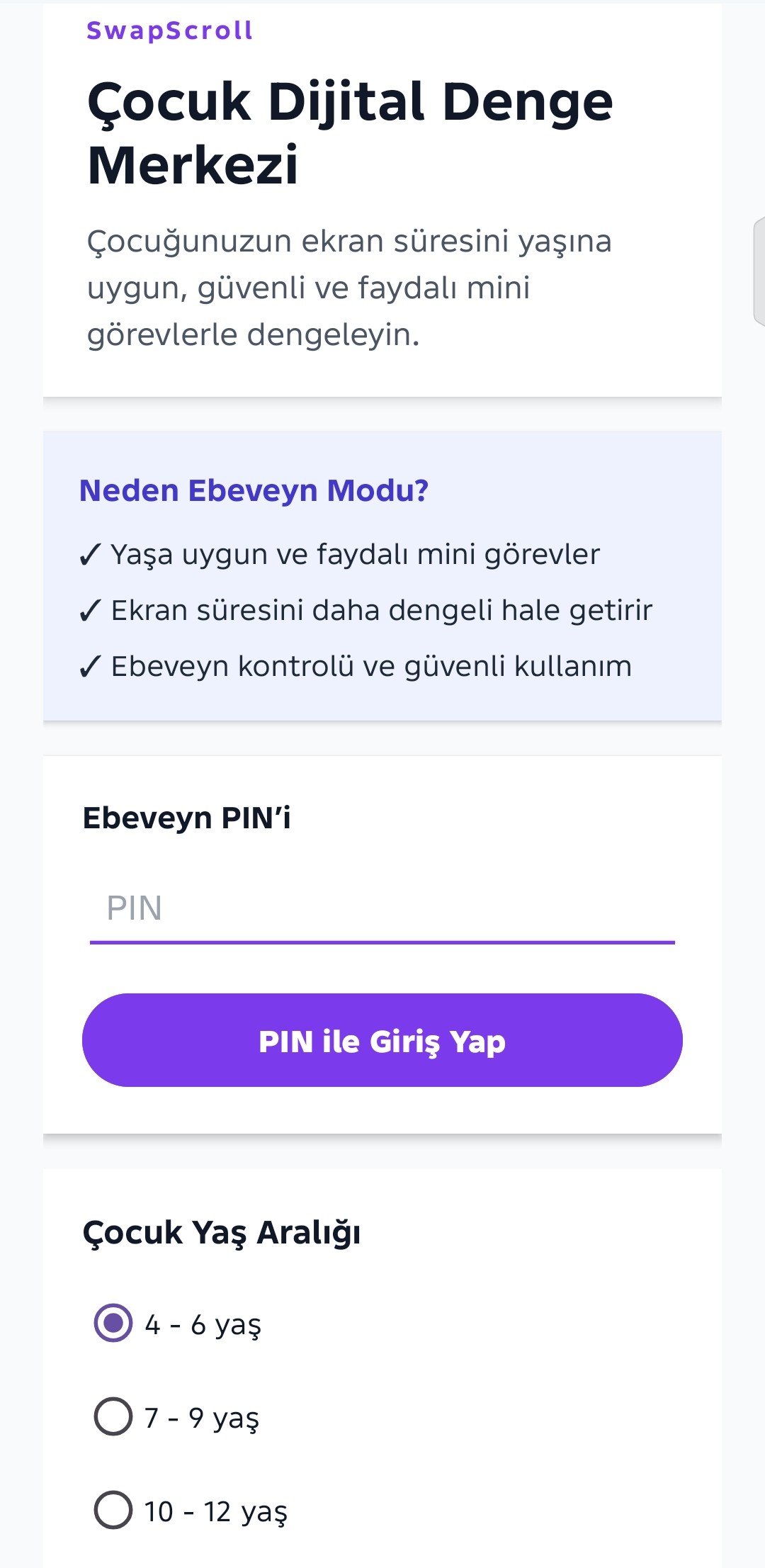 SwapScroll Çocuk Dijital Denge Merkezi / Parent Mode center